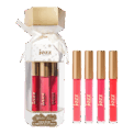 Cracker Winter Kisses : 4 laques à lèvres, de bois de rose à rouge intense. Confort crémeux et tenue longue durée pour des lèvres éclatantes.