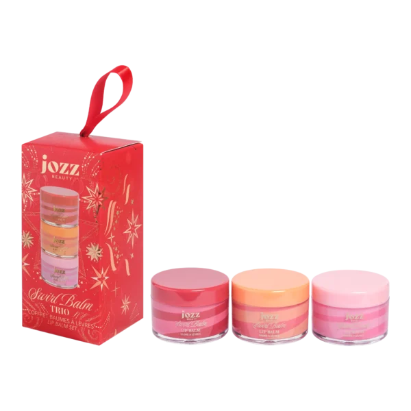 Coffret Swirl Balm Trio rouge avec trois baumes à lèvres parfumés JOZZ Beauty