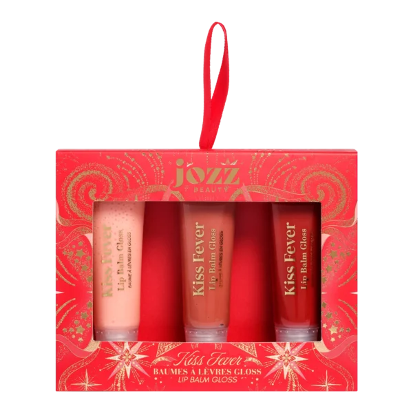 Coffret Kiss Fever rouge contenant trois baumes à lèvres gloss aux teintes nude et rouge JOZZ Beauty