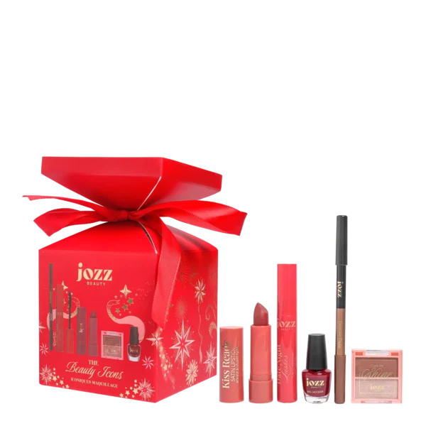 Coffret The Beauty Icons rouge avec cinq indispensables maquillage JOZZ Beauty