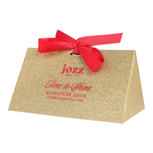 Coffret cadeau doré Signature Look Time To Shine JOZZ Beauty avec nœud rouge