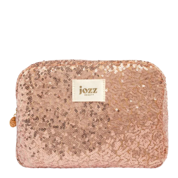 Grande trousse de toilette JOZZ Beauty à sequins champagne, vue de face