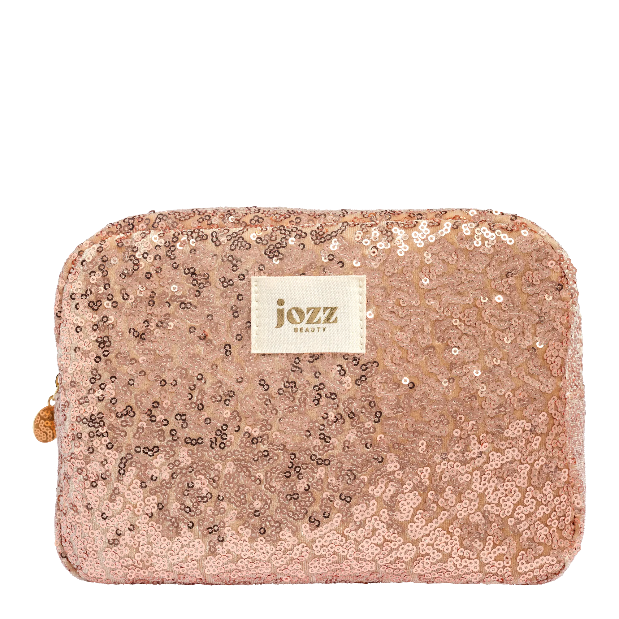 Grande trousse de toilette JOZZ Beauty à sequins champagne, vue de face